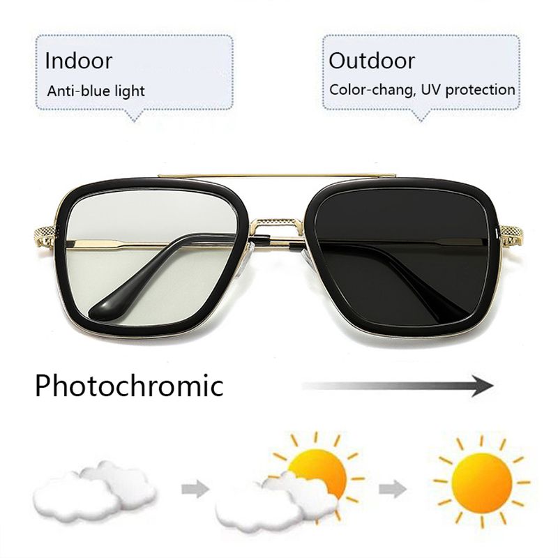 (black Silver)Photochromic Anti Blue Light Glasses Men Women Optical Eyeglasses