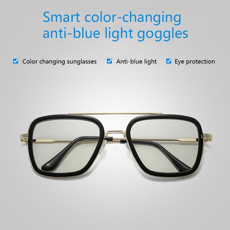 (black Silver)Photochromic Anti Blue Light Glasses Men Women Optical Eyeglasses