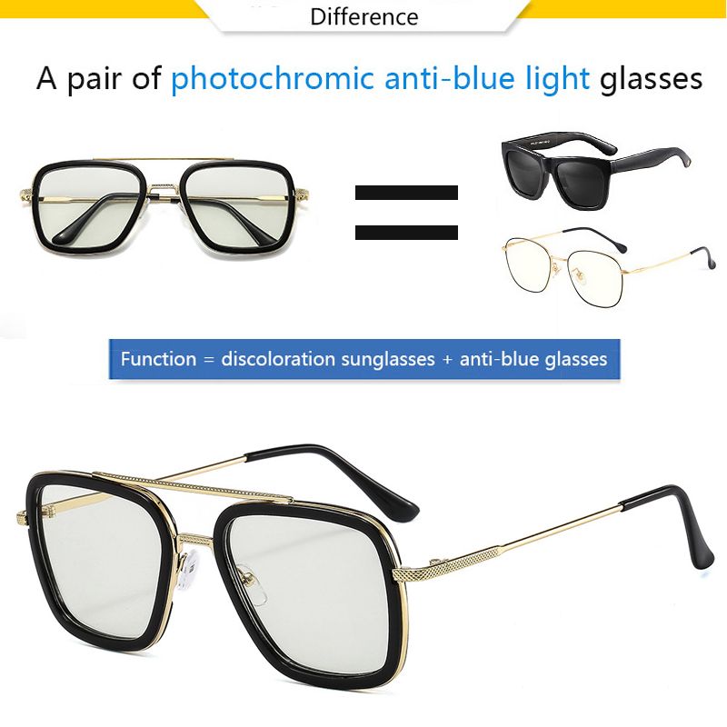 (black Silver)Photochromic Anti Blue Light Glasses Men Women Optical Eyeglasses