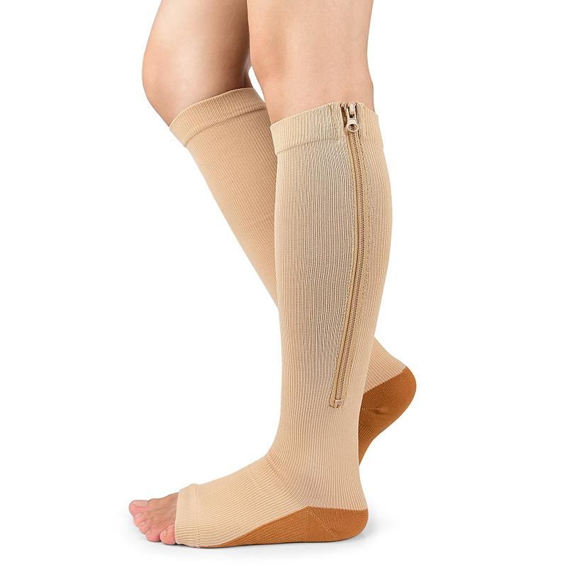 Women's Open Toe Calf Zipper Compression Socks for Sport Fitness Running Yoga