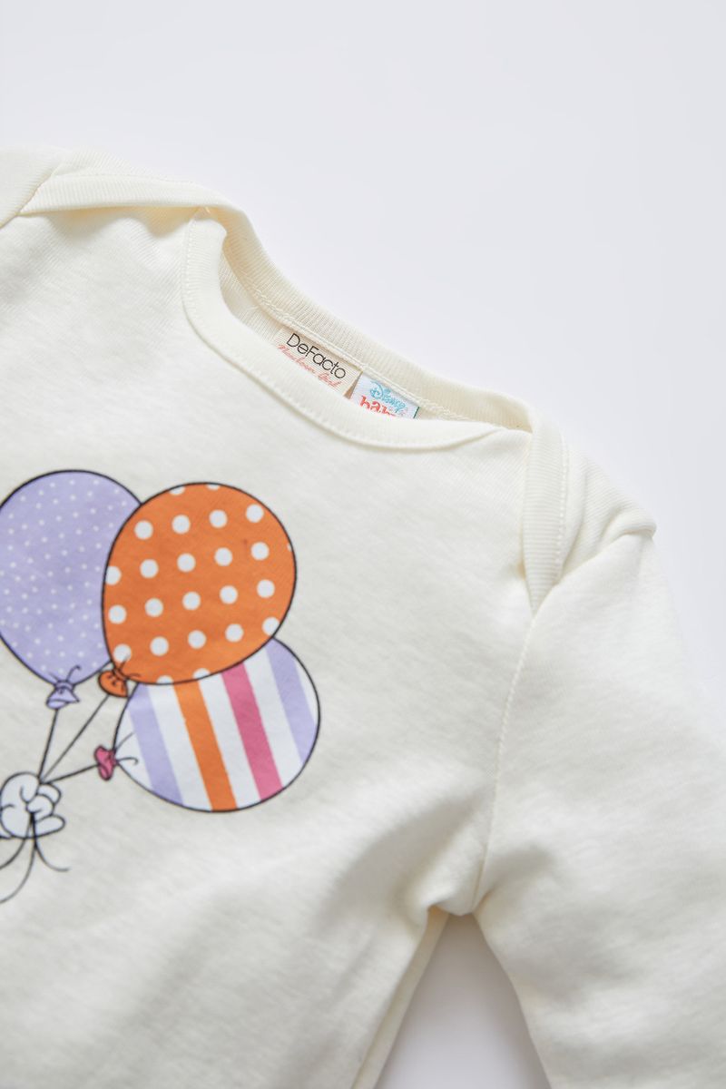BabyGirl - Regular Fit Envelope Neck Knitted Long Sleeve Snap Body - Ecru