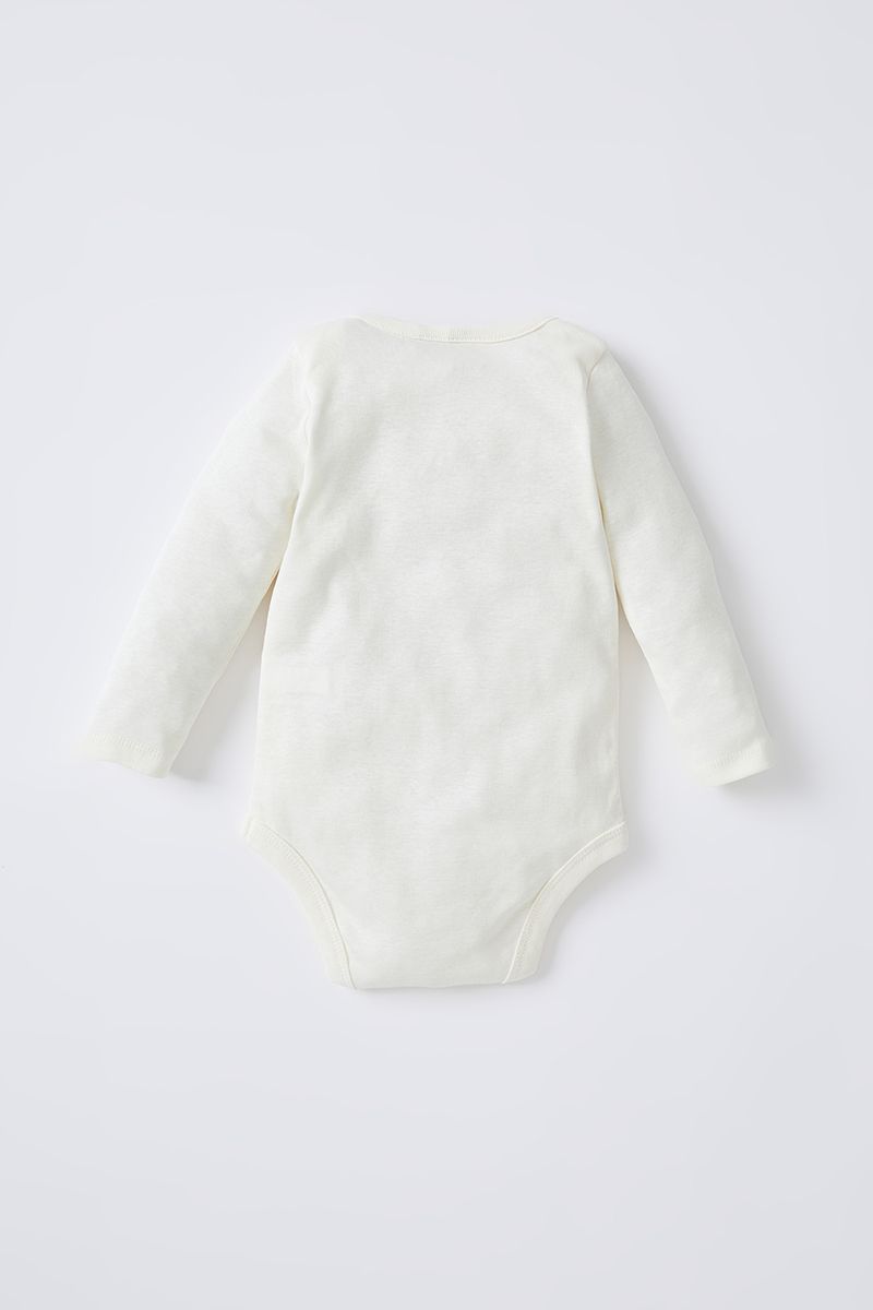 BabyGirl - Regular Fit Envelope Neck Knitted Long Sleeve Snap Body - Ecru