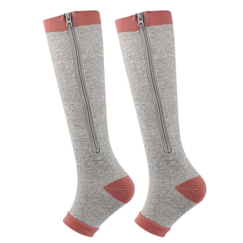 Women's Sports Compression Socks Knee Length Open Toe Zip Compression Stockings