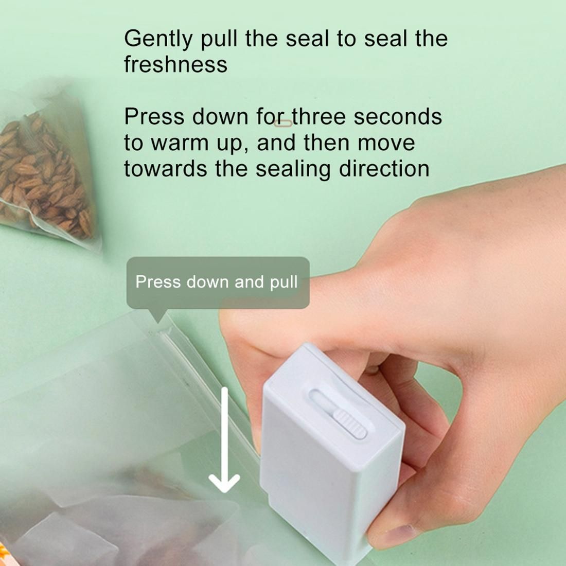 Mini Heat Sealer Household Accessories Plastic Bag Sealer for Storage in the Kitchen Food Snacks Fruits Green