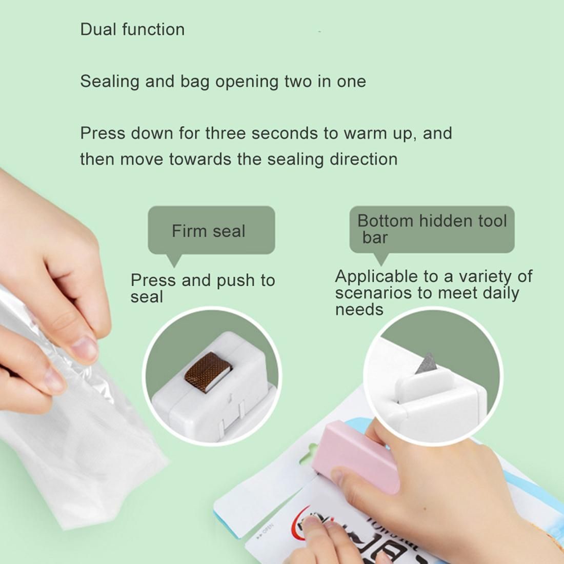 Mini Heat Sealer Household Accessories Plastic Bag Sealer for Storage in the Kitchen Food Snacks Fruits Green
