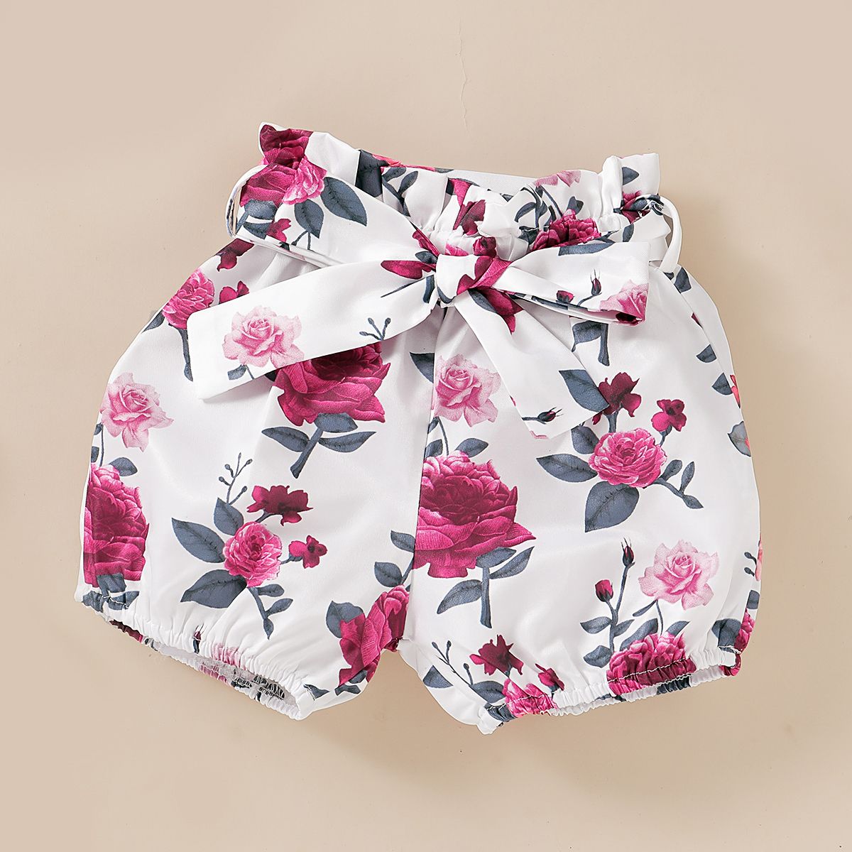 Baby Girls Outfit Short Sleeve Red Shirt + Floral Print Shorts + Headband