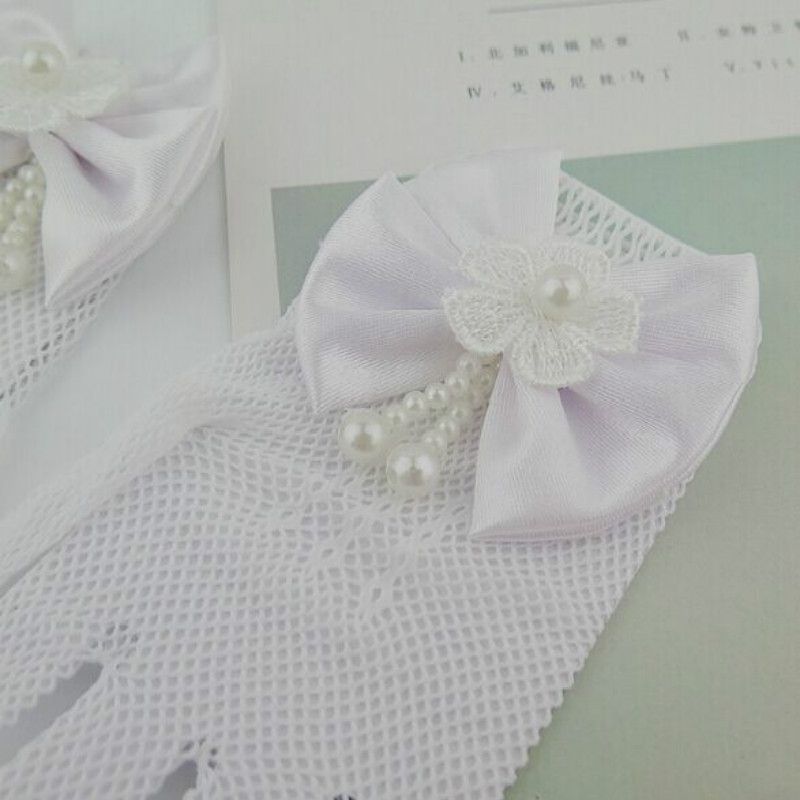 Thin Flower Girls Wedding Gloves Mesh Bow-knot Gloves, One Pair, Size:4-15 Years Old(White)