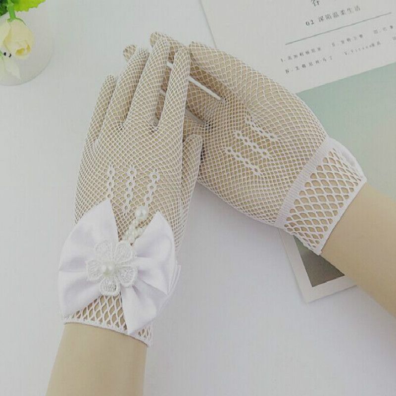 Thin Flower Girls Wedding Gloves Mesh Bow-knot Gloves, One Pair, Size:4-15 Years Old(White)