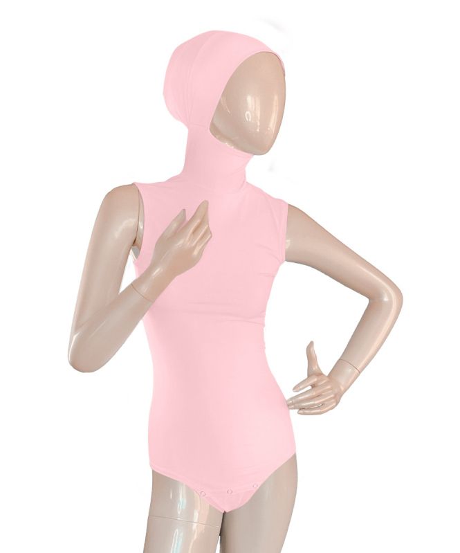 Muslim Women Solid Bodysuit Arab Sleeveless Hooded Tops Jumpsuit Slim-Pink