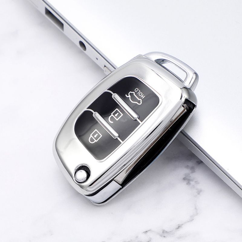 TPU Car Folding Key Case Cover Keychain For Hyundai I20 Ix25 Ix35 Elantra Creta-silver Key Case