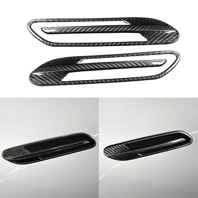 2Pcs Carbon Fiber Car Side Fender Air Vent Outlet Trim-Black