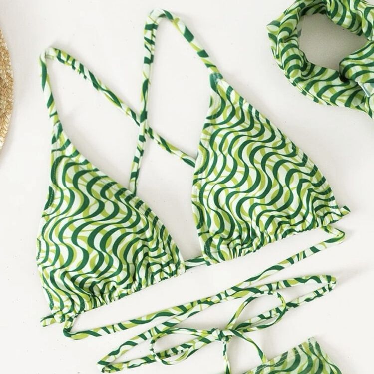 Water Ripple Print Sexy Lace-up With Veil