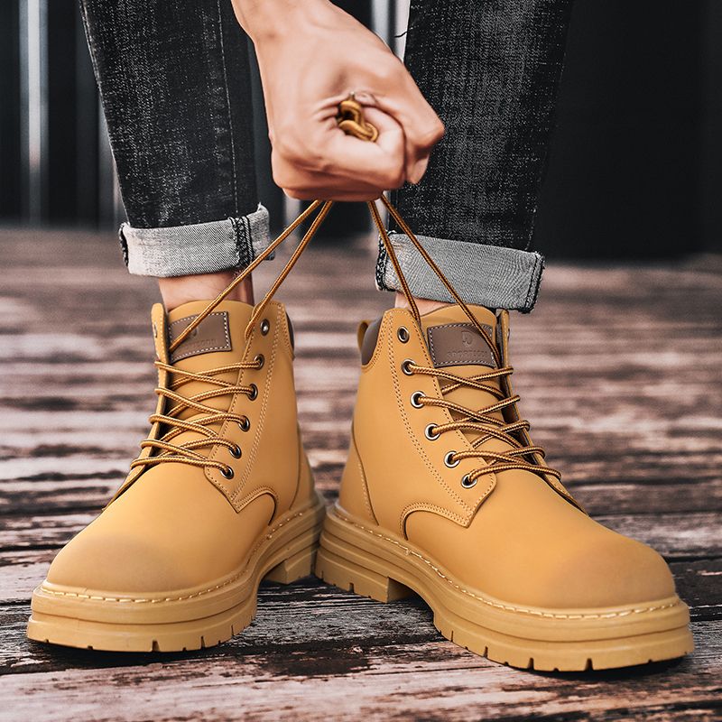 Motorcycle Boots Men High-top Shoes Fashion Trend All-match Leather Martin Boots For Man Outdoor Casual Work Shoes Lace-Up Male Winter Ankle Boots Brown