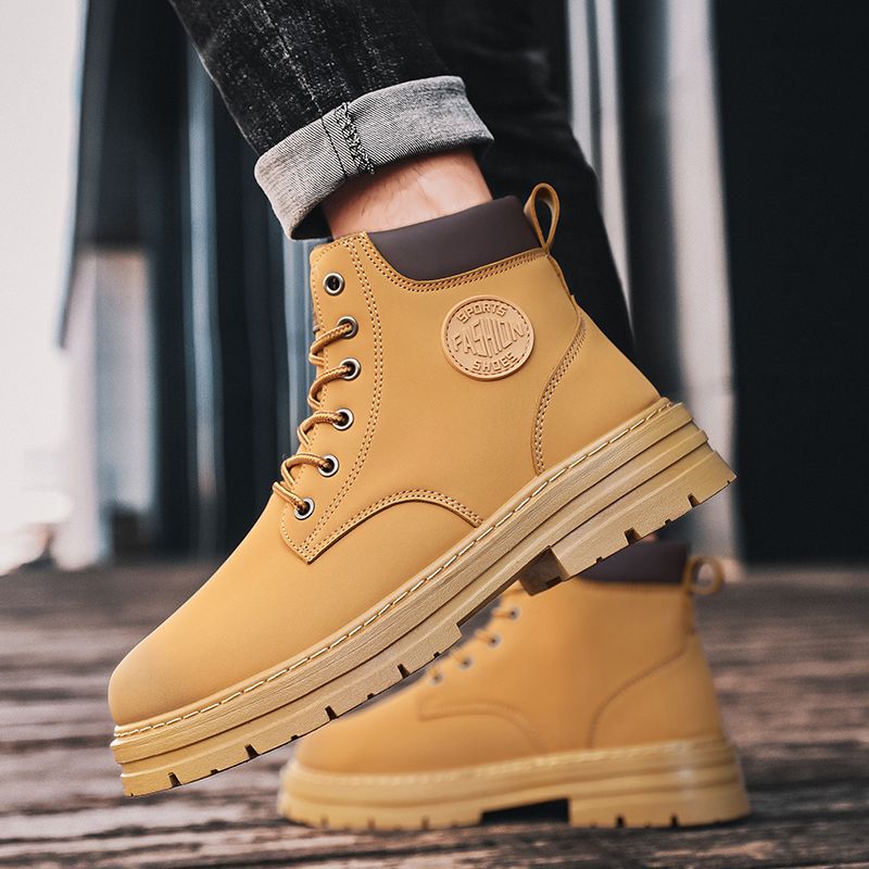 Motorcycle Boots Men High-top Shoes Fashion Trend All-match Leather Martin Boots For Man Outdoor Casual Work Shoes Lace-Up Male Winter Ankle Boots Brown