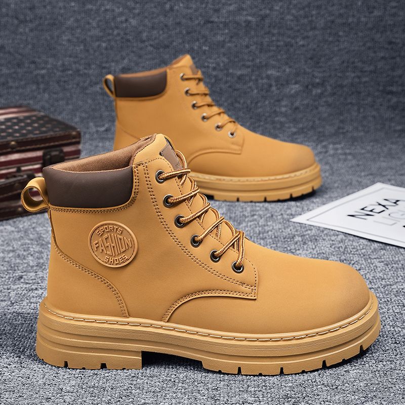 Motorcycle Boots Men High-top Shoes Fashion Trend All-match Leather Martin Boots For Man Outdoor Casual Work Shoes Lace-Up Male Winter Ankle Boots Brown