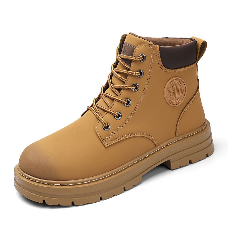 Motorcycle Boots Men High-top Shoes Fashion Trend All-match Leather Martin Boots For Man Outdoor Casual Work Shoes Lace-Up Male Winter Ankle Boots Brown