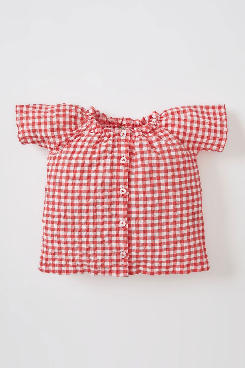 BabyGirl Regular Fit Bike Neck Short Sleeve Woven Short Sleeve Shirt - Red