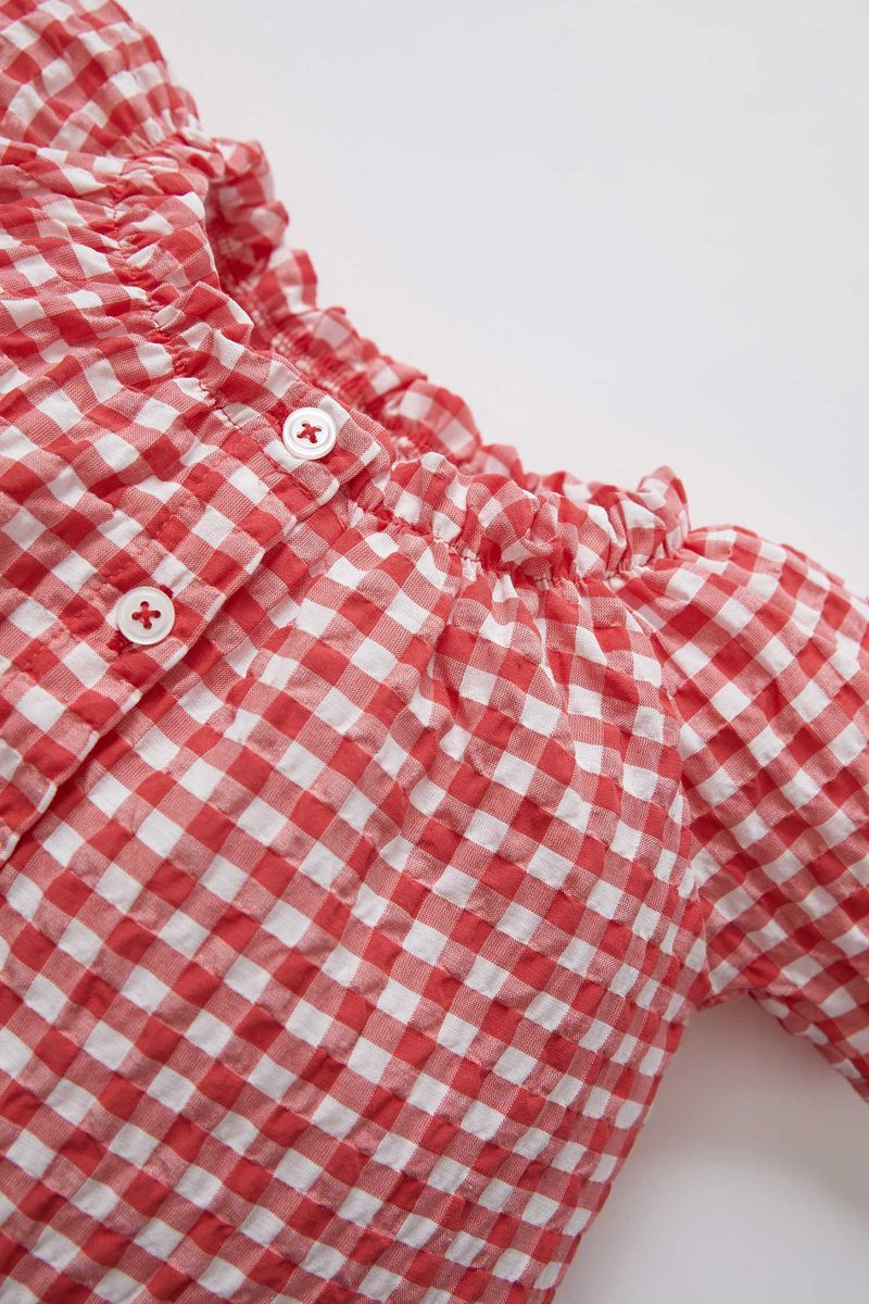 BabyGirl Regular Fit Bike Neck Short Sleeve Woven Short Sleeve Shirt - Red