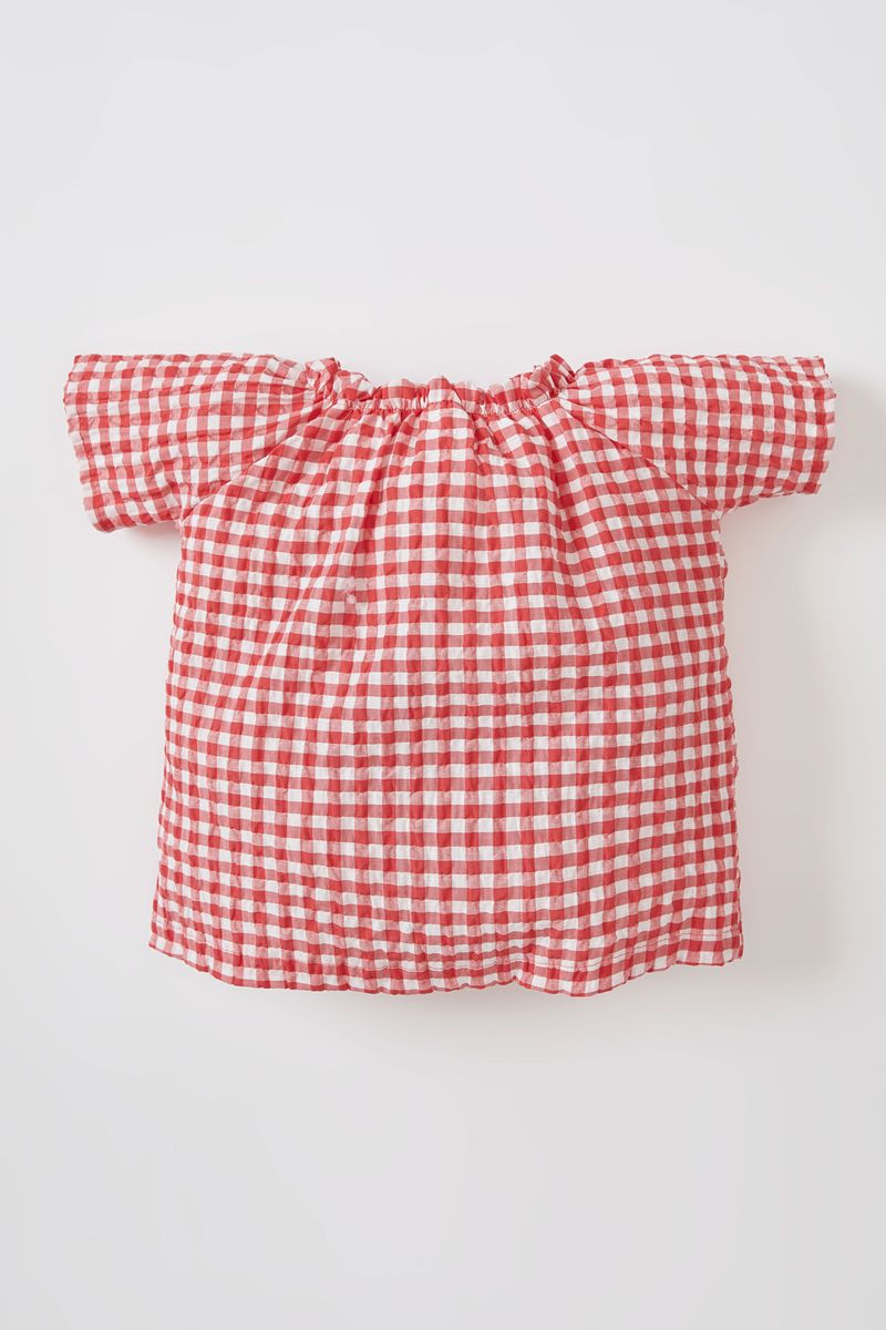 BabyGirl Regular Fit Bike Neck Short Sleeve Woven Short Sleeve Shirt - Red