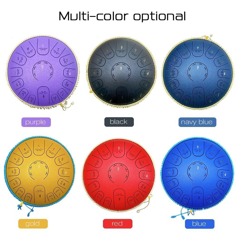 14 inch 15-Tone Carbon Steel Tongue Drum Mini Hand Pan Drums with Drumsticks Percussion Musical Instruments