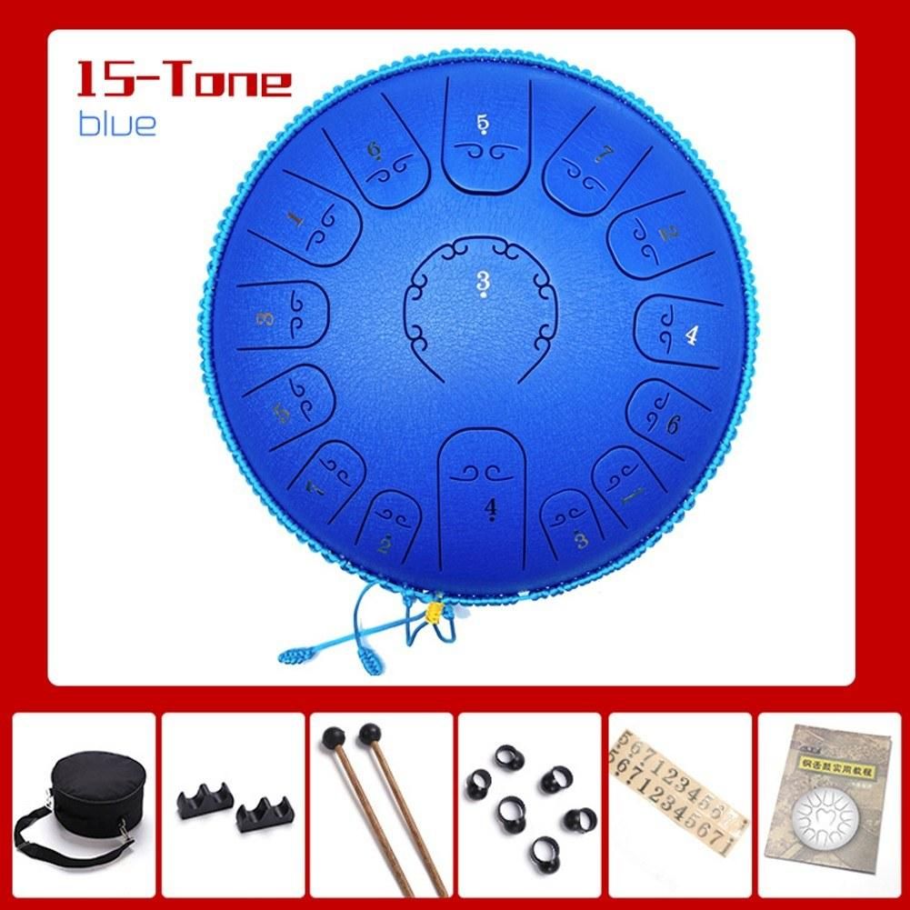 14 inch 15-Tone Carbon Steel Tongue Drum Mini Hand Pan Drums with Drumsticks Percussion Musical Instruments