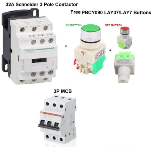32a Contactor 220v With 32a Mcb + Free Pcby090 Nc/no Buttons