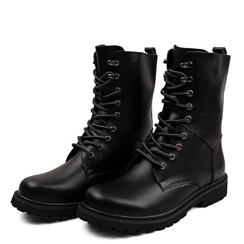 Ary Tactical Ankle Boots Men Outdoor Leather Winter Fur Warm Man-Black Shoes