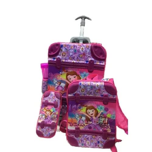 Princess 3D 4 In 1 Trolley Backpack School Bag - Pink - 16