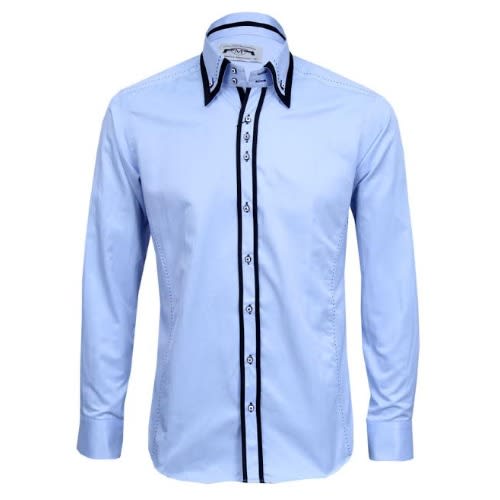 Men's Long Sleeve Shirt - Msht - 4092  -  Blue & Black