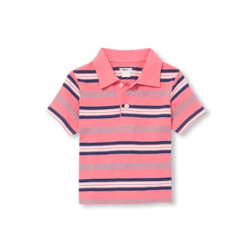 Toddler Boys Short Sleeve Striped Polo-astilbe 12-18m
