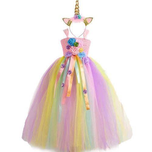 Girls' Dress [Plus Lining*Long Section*Flowers*tutu Skirt*Net Yarn Princess Dress]-93306