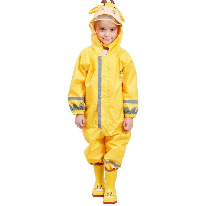 Children One-Piece Raincoat Boys And Girls Lightweight Hooded Poncho-Yellow