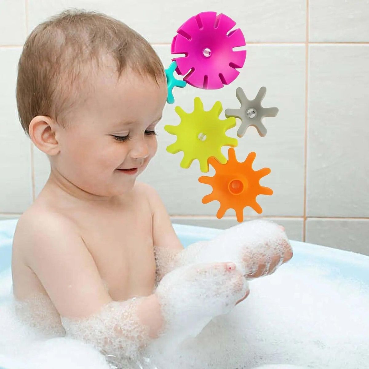 Water Gear Rotating Toys Baby Shower Color Water Wheel Suction Cup Spinner Water Toys Spinning Gear Suction Bath Toys for Kids