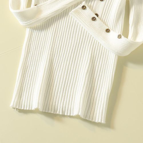 Women Turtle Neck Knit Slim Fit Sweater Casual Long Sleeve Jumper Tops Button Decor - White