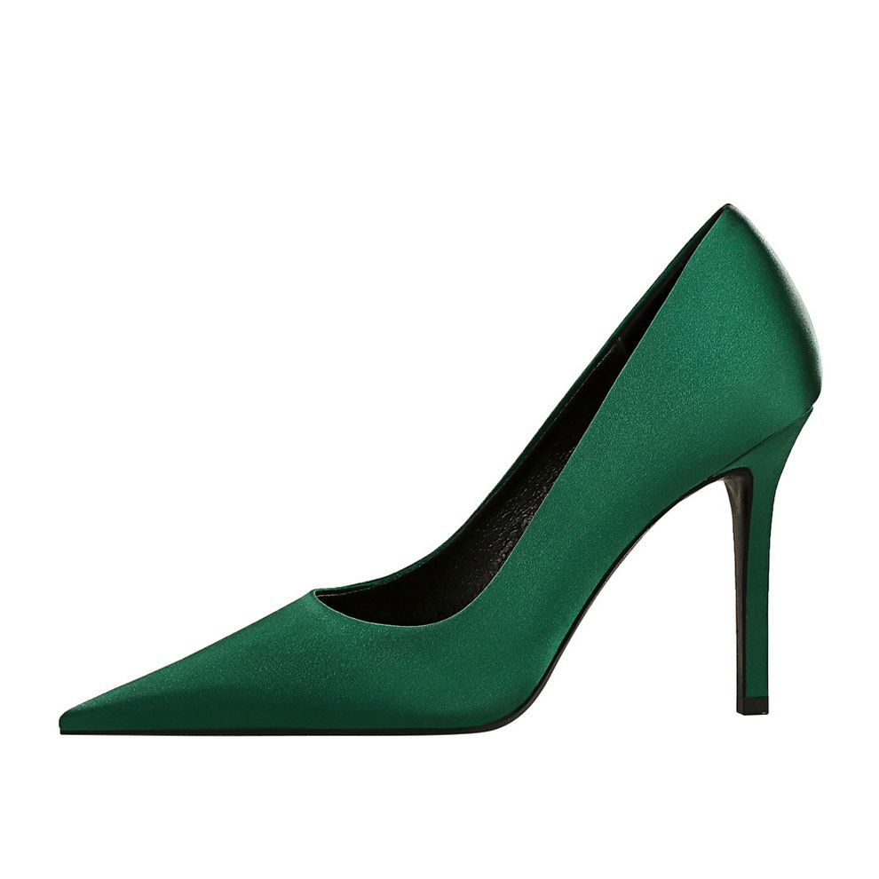 Satin Heels Woman Pumps Wedding Shoes Ladies High Heels Shoes Plus Size 43 Green
