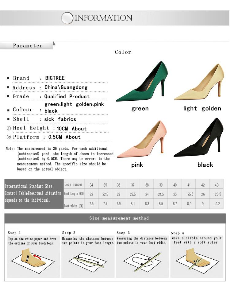 Satin Heels Woman Pumps Wedding Shoes Ladies High Heels Shoes Plus Size 43 Green