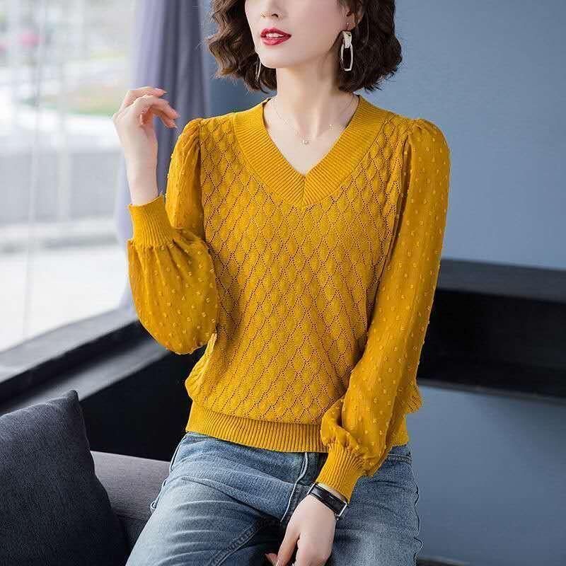 V-neck t-shirt women's thin sweater