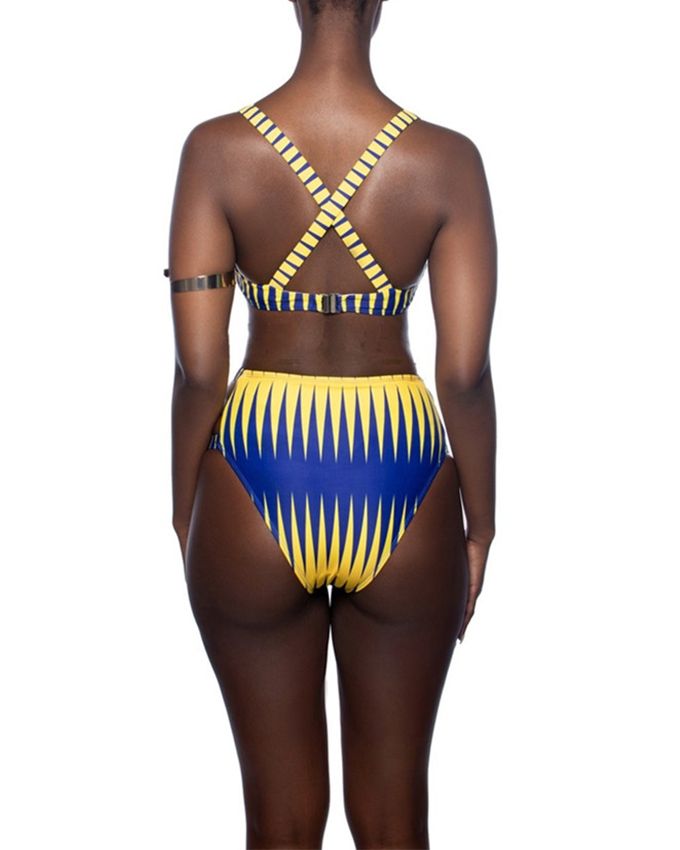 New African Style Bikini Women Swimsuit High Waist Bathing Suit 6-10 Girl Yellow Stripped Bikini Set