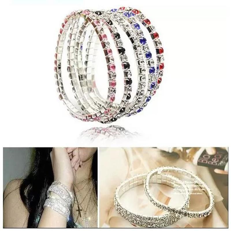 Women 10PCS/Lot 18K Platinum Plated Crystal Chain Strand Wrap Elastic Bracelets