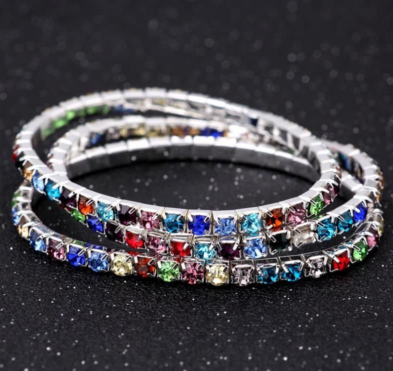 Women 10PCS/Lot 18K Platinum Plated Crystal Chain Strand Wrap Elastic Bracelets