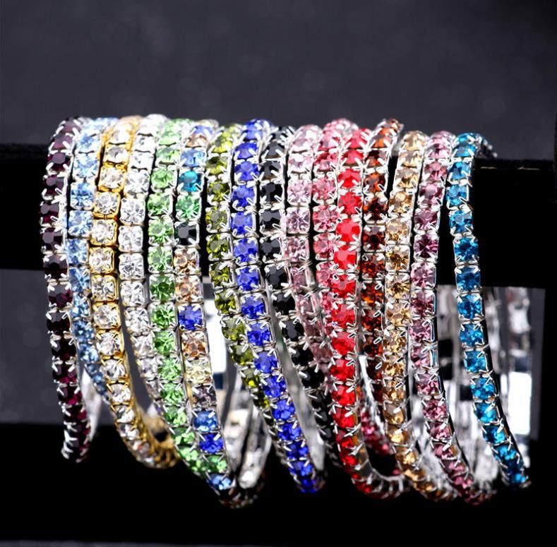 Women 10PCS/Lot 18K Platinum Plated Crystal Chain Strand Wrap Elastic Bracelets
