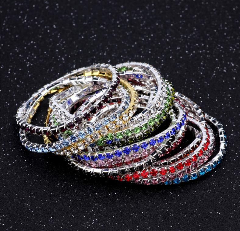 Women 10PCS/Lot 18K Platinum Plated Crystal Chain Strand Wrap Elastic Bracelets