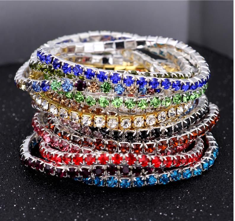 Women 10PCS/Lot 18K Platinum Plated Crystal Chain Strand Wrap Elastic Bracelets