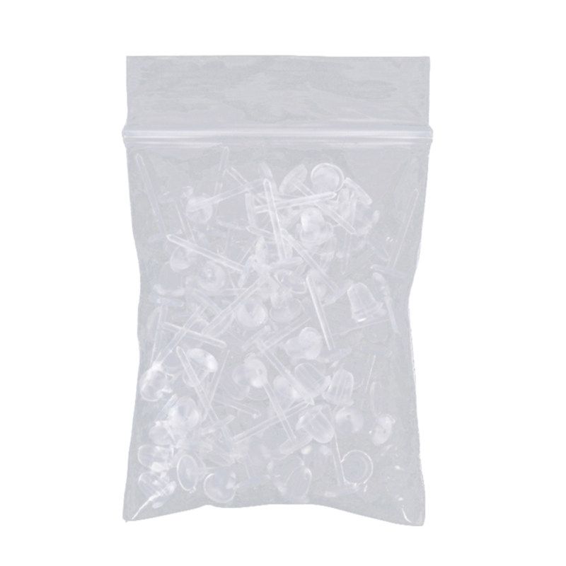 50Pcs/Set Unisex Clear Plastic Earring Post Ear Pins Backs-