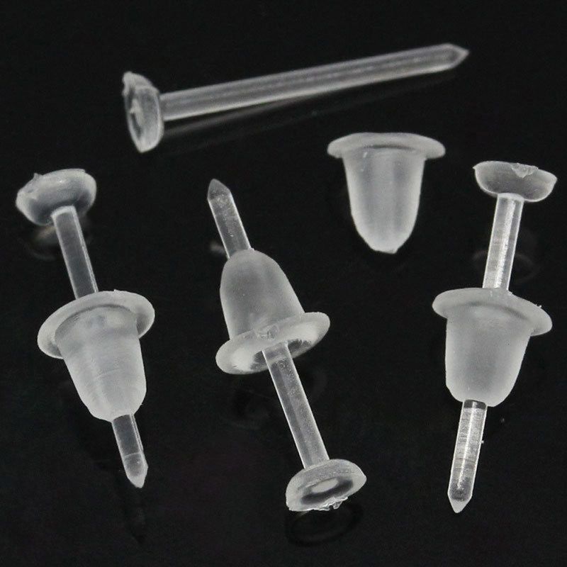 50Pcs/Set Unisex Clear Plastic Earring Post Ear Pins Backs-