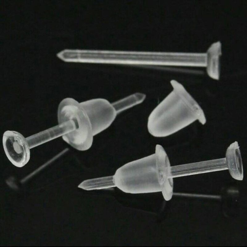 50Pcs/Set Unisex Clear Plastic Earring Post Ear Pins Backs-