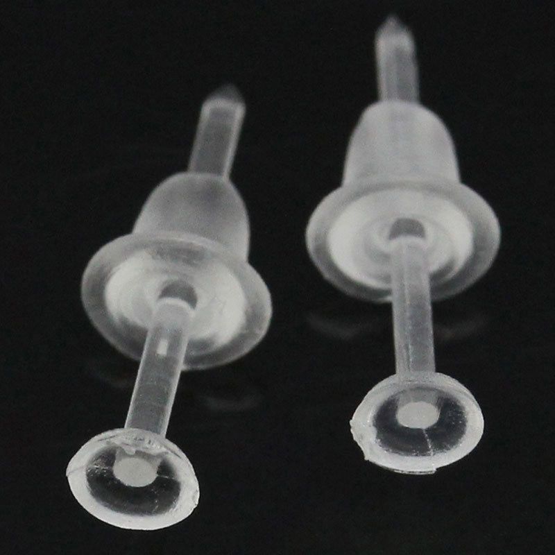50Pcs/Set Unisex Clear Plastic Earring Post Ear Pins Backs-