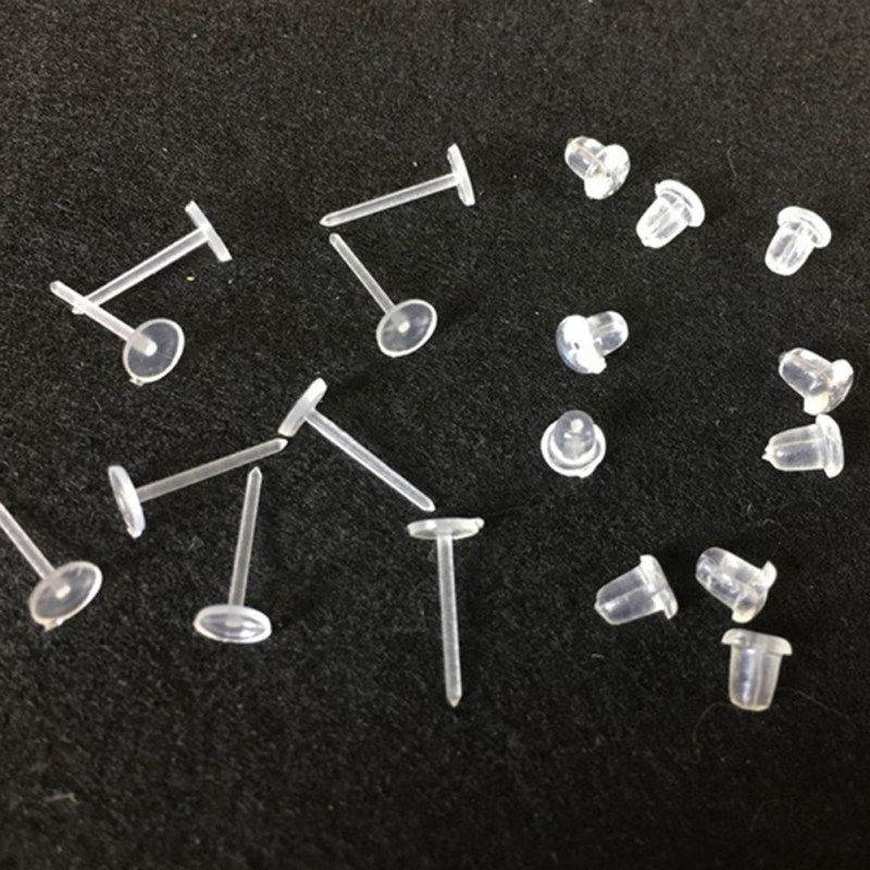 50Pcs/Set Unisex Clear Plastic Earring Post Ear Pins Backs-