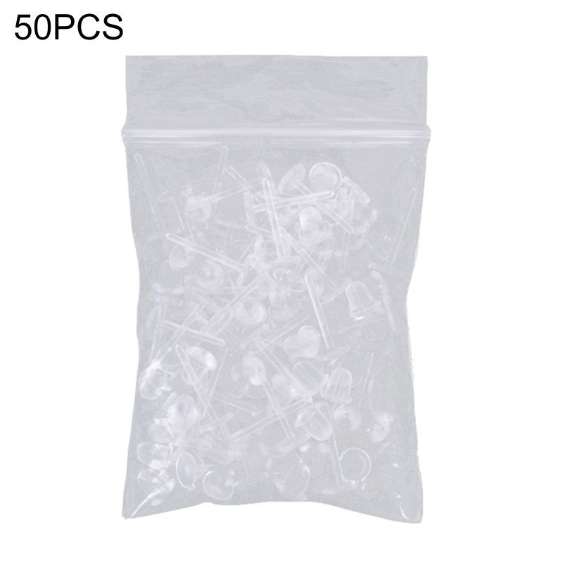 50Pcs/Set Unisex Clear Plastic Earring Post Ear Pins Backs-