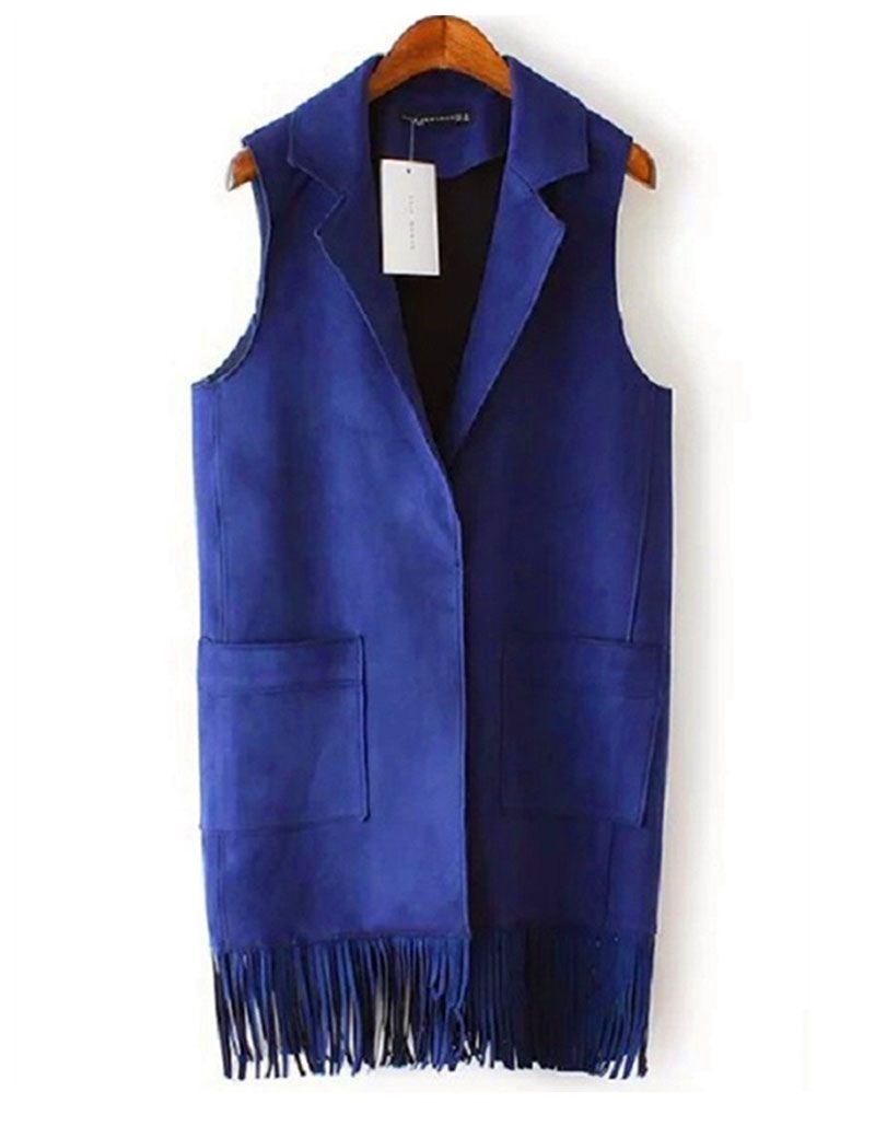 Chaleco Con Borlas Para Mujer, Ropa De Ante Con Cuello Vuelto, Precio De Fabrica, Europa, Invierno, Venta Al Por Mayor